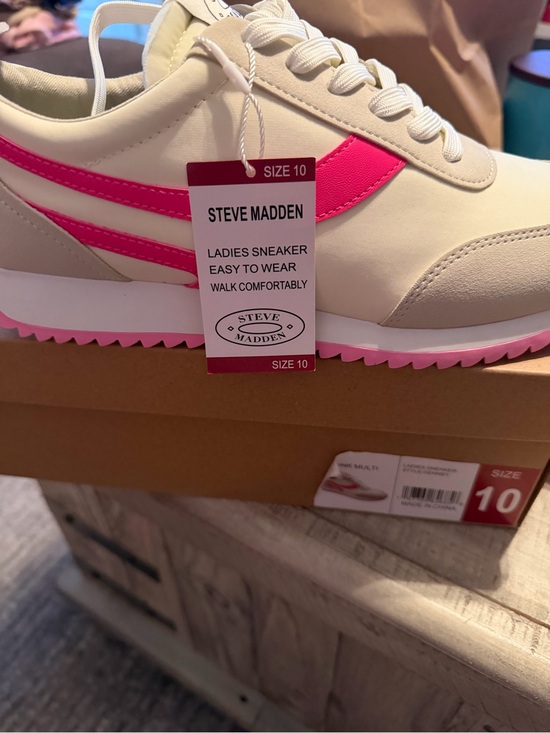 Steve Madden Shoes - Steve Madden Cream and Hot Pink Lace-Up Women's Sneaker